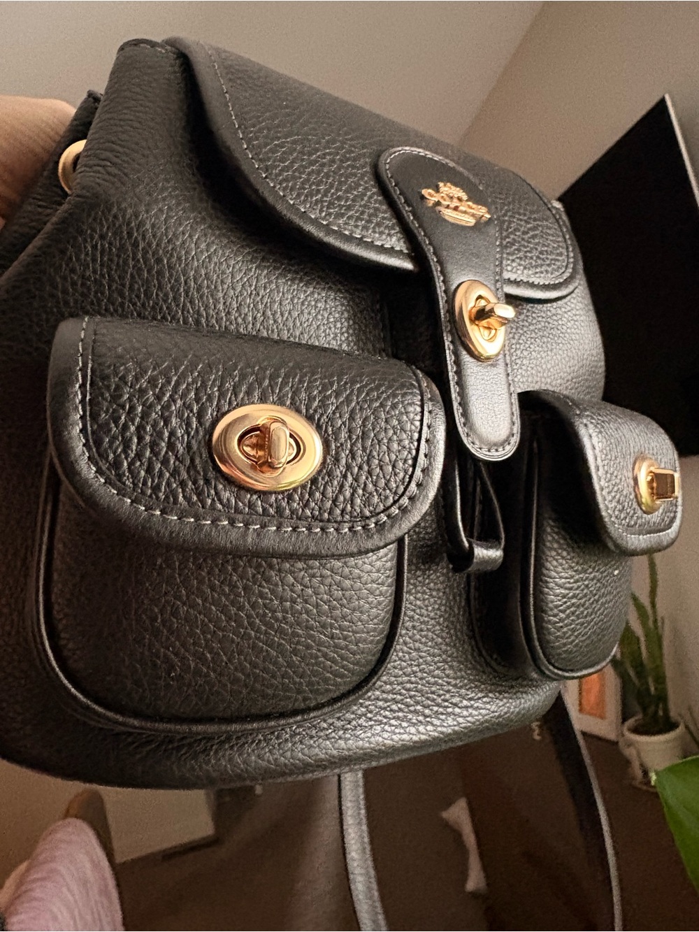 Coach Black Pebbled Leather Backpack with Gold Hardware